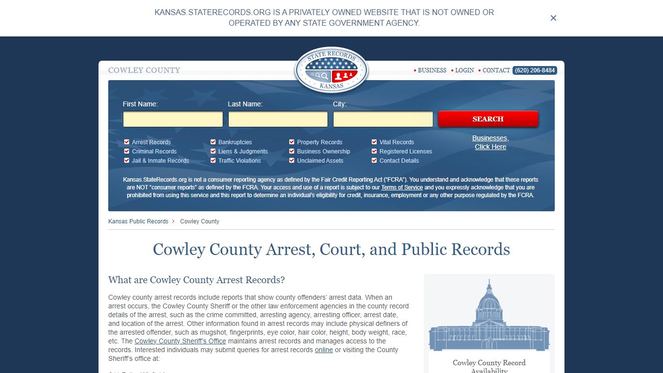 Cowley County Arrest, Court, and Public Records